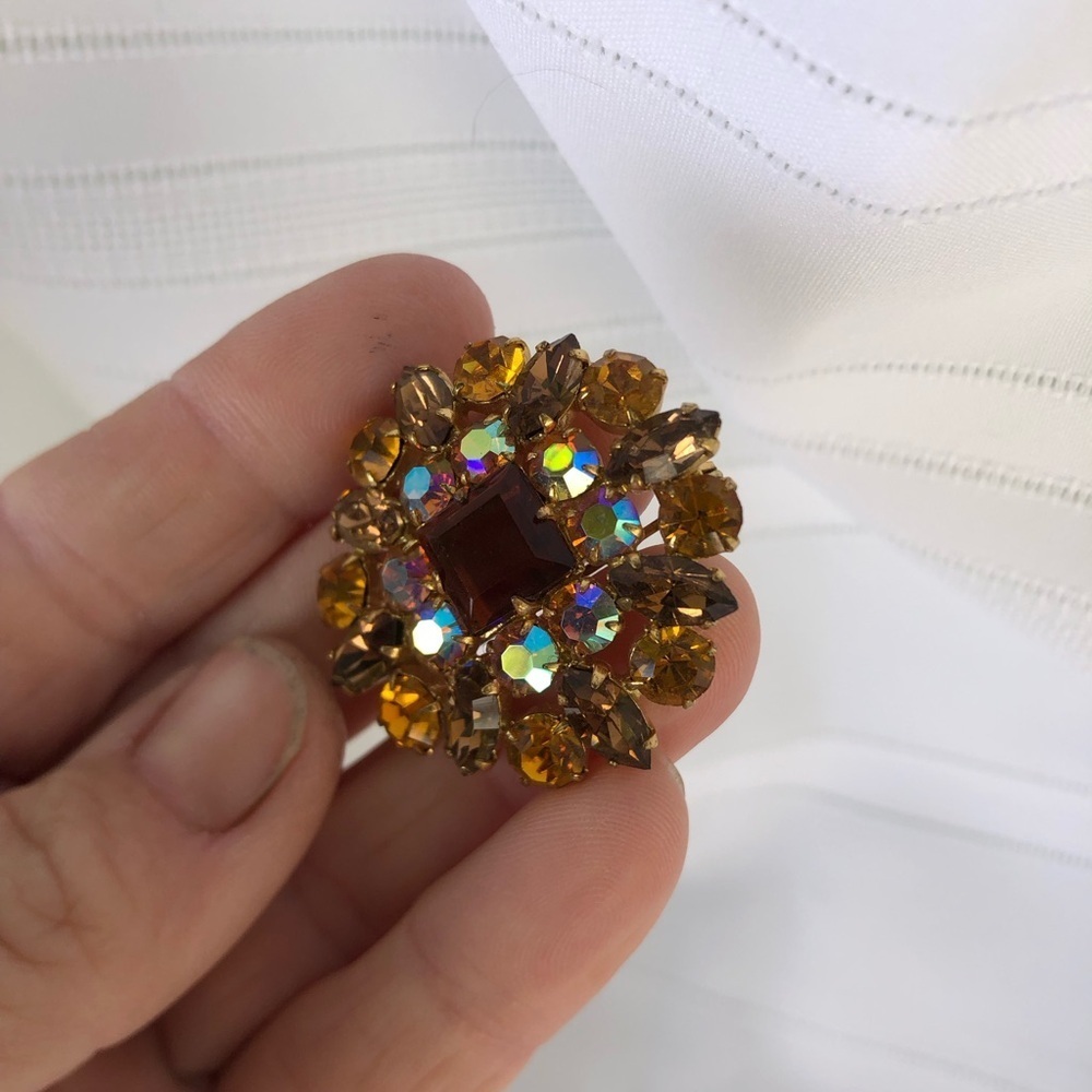 Vtg Amber Rhinestone Brooch - Picture 9 of 10